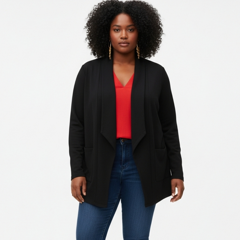 Chico's Lagenlook Cozy-Chic Black Waterfall Open Cardigan 3 XL 16 box31